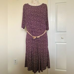 Jessica Howard Purple Cream Floral Belted Dress Plus Size 16, ***MINOR FLAW***
